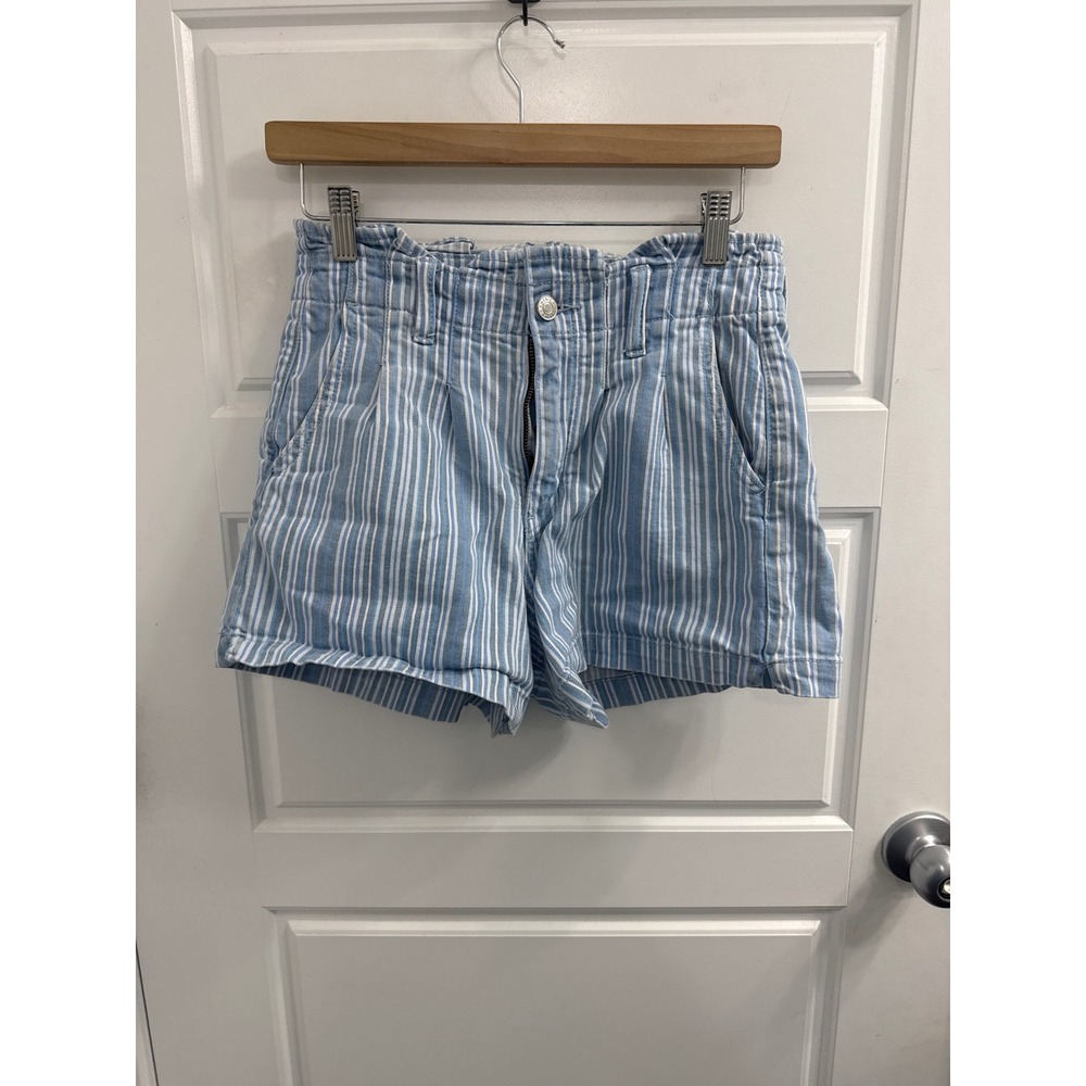 American Eagle Striped Paperbag Waist Shorts Blue White Womens Size 4 Stretch